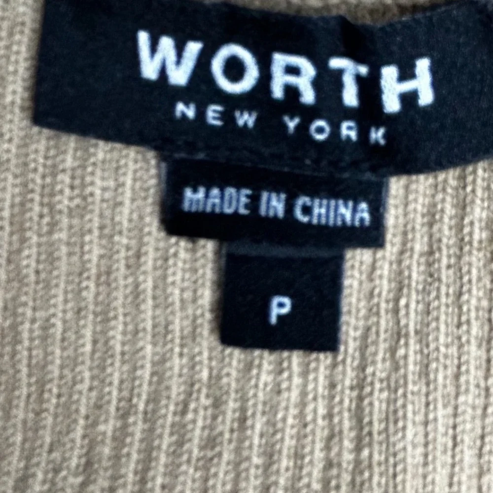 WORTH NEW YORK Knit Ribbed Pencil Skirt Side Buttons Camel S neutral Classic‎